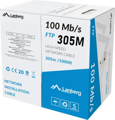 Produktbild von Lanberg LCF5-10CC-0305-S, 305 m, Cat5, F/UTP (FTP), Grau