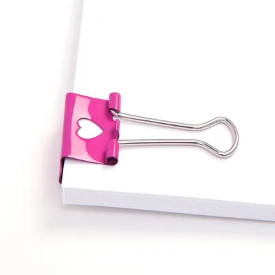 Produktbild von Foldback-Klammern 32mm pink mit Herz VE=20 Stück.