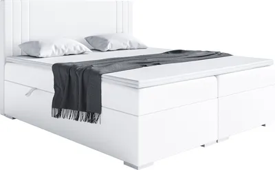 Produktbild von MEBLINI Boxspringbett mit Bettkasten - Gepolstert Doppelbett mit Matratze und Topper - Polsterbett mit Stauraum - Bett mit Kopfteil - Stauraumbett - MORANO - 200x200 - H3/Weiß Kunstleder