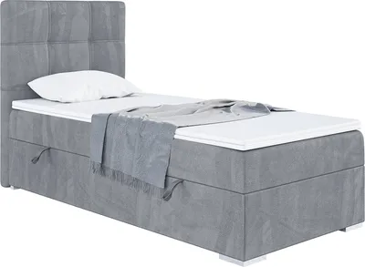 Produktbild von MEBLINI Boxspringbett mit Bettkasten - Gepolstert Einzelbett mit Matratze und Topper - Polsterbett mit Stauraum - Bett mit Kopfteil - Stauraumbett - KAI - 90x200 Links  - H3/Grau Samt