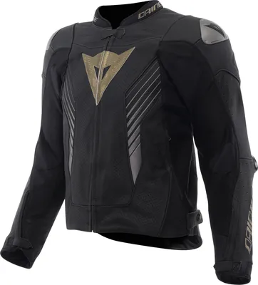 Immagine prodotto di Giacca da moto in pelle Dainese Super Speed 5, con fori di ventilazione, colore nero/oro, taglia 52