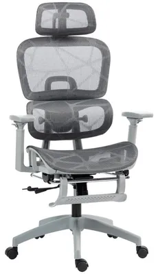 Produktbild von Ergonomischer Bürostuhl Grau Netzstoff mit Fußstütze Höhenverstellbar Schreibtischstuhl Liegefunktion 135° Verstellbare Armlehnen Kopfstütze Drehstuhl Mesh 120kg