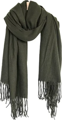 Productafbeelding van Elegant sjaal met franjes, voor dames, 75x180 cm, donkergroen