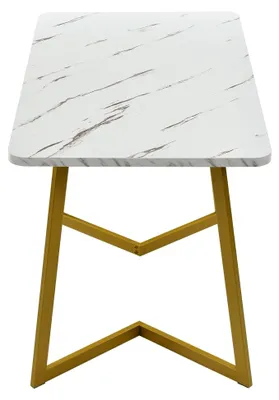 Produktbild von Rechteckiger Esstisch 117x68cm mit Marmor-Finish und Metallbeinen in Gold/Weiß