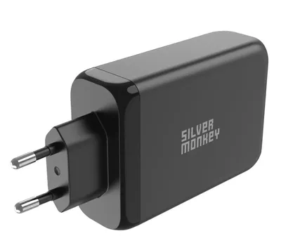 Produktbild von Silver Monkey Netzladegerät GaN 140W USB-C PD 3.1 + USB 3.0 QC Schwarz