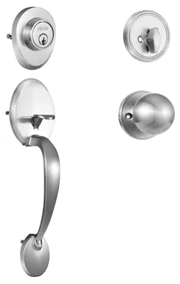 Produktbild von VEVOR Haustürgriff- und Schloss-Set, Satin Nickel Haustürschloss-Set mit Innenknopf, einstellbare Lochabstände für einzylinderige Türbeschläge, für rechts- und linkshändige Eingänge und Haustüren, Satin Nickel