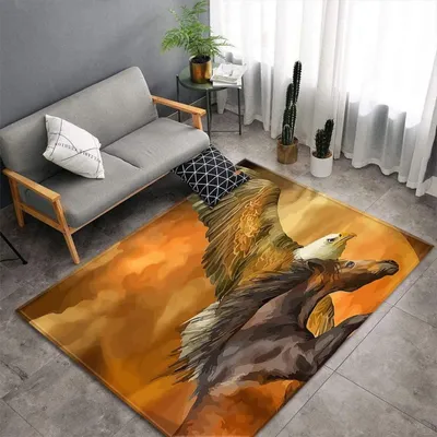 Produktbild von Teppich Wohnzimmer Flanell Kurzflor 150x200cm Adlerpferd Waschbar Rutschfest