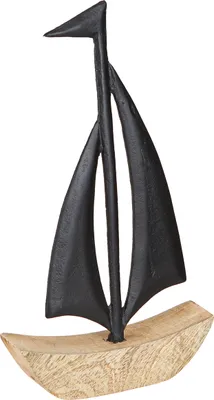 Produktbild von Deko Segelboot Holz Metall Natur Schwarz Maritim 30,5cm