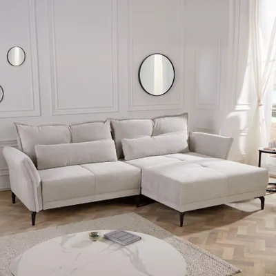 Produktbild von Modernes Ecksofa DESIGNO 250cm beige Cord Couch inklusive Kissen Metallfüße