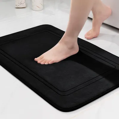 Image de Tapis de bain antidérapant, tapis de bain moelleux, tapis de bain absorbant, tapis de douche, tapis de sol pour salle de bain, noir, 50 x 80 cm