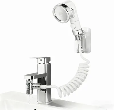 Imagen del producto de Ducha de mano para lavabo - Ducha de mano con manguera - Cabezal de ducha con soporte - Cabezal de ducha ajustable