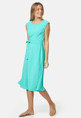 Produktbild von Rayshyne Feminines Damen Sommer Minikleid in A -Linie mit Gürtel ohne Ärmel Türkis Grün Einheitsgröße 34 - 38