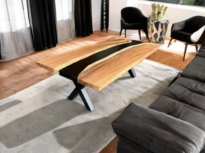 Produktbild von Tisch mit Epoxidharz veredelt - Holz Platte Massivholz Küchenplatte Tisch
