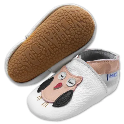 Produktbild von YIHAKIDS Baby Krabbelschuhe Leder 18-24 Monate Jungen Mädchen Eule Weiß Rosa
