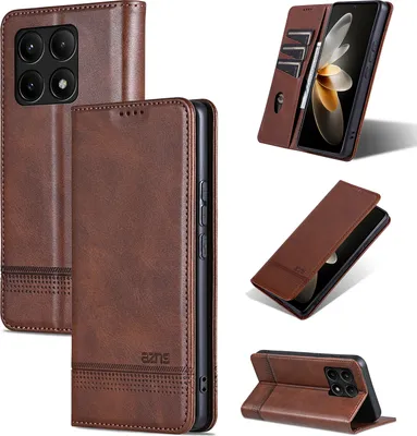 Image de Etui en cuir pour Xiaomi Redmi K70E, étui portefeuille pliable avec fermeture magnétique et support Café
