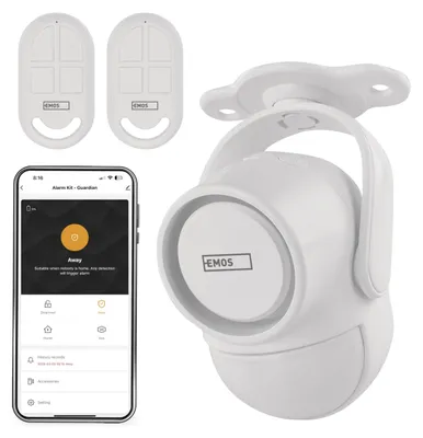 Immagine prodotto di EMOS GoSmart: sensore di movimento PIR con allarme, sirena da 125 dB e app, funzionamento duale, 2 telecomandi e 6 sensori per porte, Tuya, Wi-Fi a 2,4 GHz, H5030