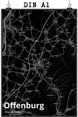 Produktbild von Mr. & Mrs. Panda Bild Offenburg DIN A1 - Geschenk, Deko, Stadt, Plakat, wanddeko, drucke, Dorf Karte Landkarte Map Stadtplan, Wanddekoration