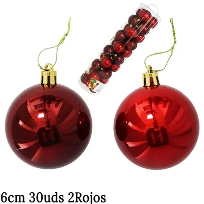 Image de Boules de Noël - Ensemble de décoration - 2 ensembles de 30 pièces - 6 cm - Rouge - Plastique - Motif pailleté