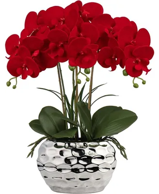 Zdjęcie produktu dla Sztuczna orchidea Phalaenopsis, wysokość 44 cm, kolor czerwony, w doniczce ceramicznej