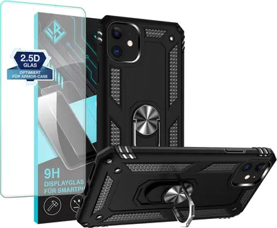 Produktbild von Armor Outdoor Handyhülle für Apple iPhone 11 Handy Panzer Case Schutzhülle mit 9H Displayglas Displayschutz Farbe: Schwarz