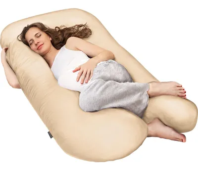 Productafbeelding van Zwangerschapskussen 120 x 70 cm, U-vorm, katoen, beige, voor slapen