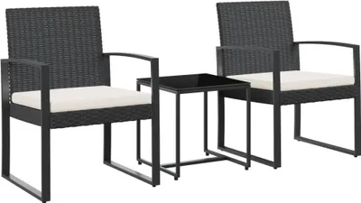 Obrázek produktu pro vidaXL 3dílný zahradní jídelní set s polštáři Black PP Rattan