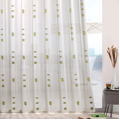 Produktbild von heimtexland ® Gardinen Store Web Scherli Smokband Vorhang halbtransparent Bleiband Webstore Fertiggardine Tulpe natur Typ874 Grün HxB 175x250 cm