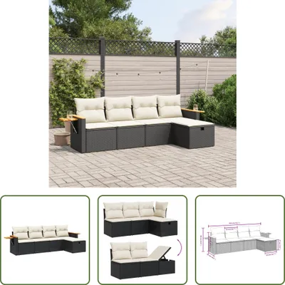Produktbild von The Living Store 5-tlg. Garten-Sofagarnitur mit Kissen Schwarz Poly Rattan