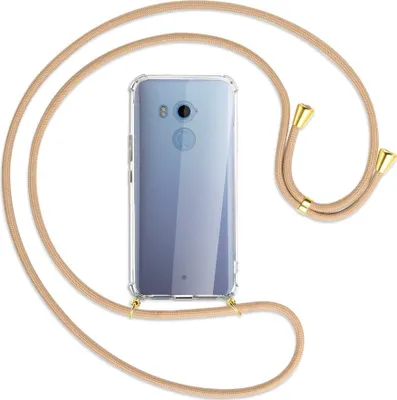 Produktbild von Handykette Backcover-Schutzhülle mit Band (Metall goldfarben) für HTC U11 Plus - beige