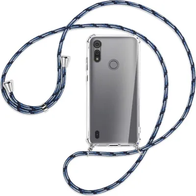 Produktbild von Handykette Backcover-Schutzhülle mit Band (Metall silberfarben) für Motorola Moto E6s - Blautöne