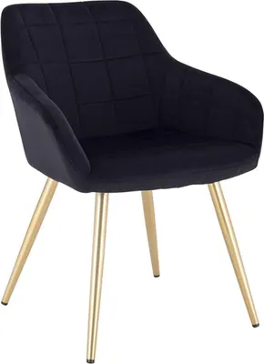 Produktbild von Happyment Luxus Esszimmerstuhl – Samt Schwarz/Gold – Eimerstuhl mit Armlehne – Wohnzimmer- & Küchenstuhl – Modern & Elegant – Zithöhe 47cm – 1 Stück