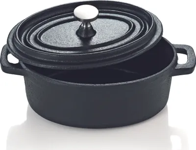 Obrázek produktu pro Cocotte - malý litinový hrnec na vaření a dušení - oválný 12x9cm - s poklicí