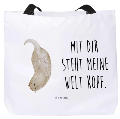 Produktbild von Mr. & Mrs. Panda Stoffbeutel Otter Kopfüber - Weiß - Geschenk, Niedlich, Schultasche, Tasche, Verliebt, Seeotter, Fischotter, Reisetasche, Pandatasche, Liebe, Tote Bag