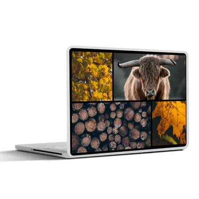 Produktbild von MuchoWow® Laptop Aufkleber Sticker Cover Schottischer Highlander - Collage - Orange - Holz 30x22 cm - Laptop-Sticker