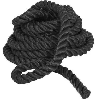 Produktbild von GORILLA SPORTS® Battle Rope - Länge 15 m, Ø 38mm, Rutschfeste Gummigriffe, Nylon, Schwarz - Trainingsseil, Sportseil, Springseil, Schwungseil, Schlachtseil, Schlagseil, Fitnessseil, Tauziehen