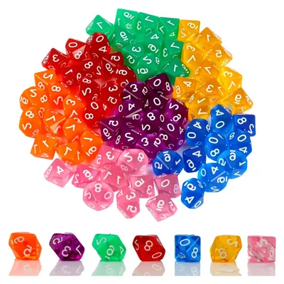 Produktbild von 70 Stück Polyedrische Würfel, 10-seitige Würfel für Rollenspiele, Brettspiele und Kartenspiele, mehrfarbiges, durchscheinendes Acryl, für Sammlungen und Rollenspielzubehör