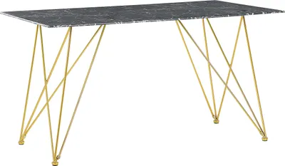 Produktbild von BELIANI Esstisch Schwarz Gold 80 x 140 cm V-förmige Füße Sicherheitsglas Tischplatte Marmoroptik Rechteckig Modern Elegant Edel Glamourstil