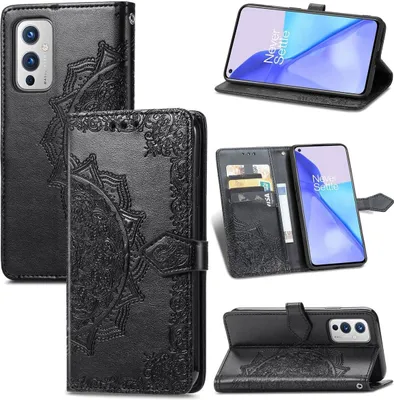 Produktbild von König Design Hülle kompatibel mit OnePlus 9 Kunstleder Handyhülle - Handy Case Schwarz