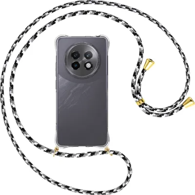 Produktbild von Handykette Backcover-Schutzhülle mit Band (Metall goldfarben) für Realme 13 Plus 5G - schwarz/grau/weiß