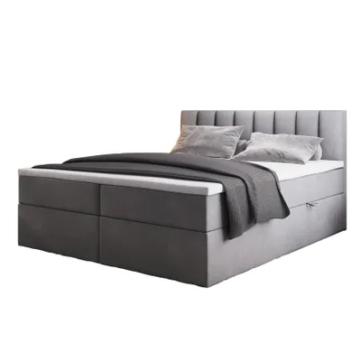 Image de TRADA Lit Boxspring 140x200 Palermo avec sommiers à lattes avec matelas avec topper Set complet Lit rembourré Bonell H3 Gris