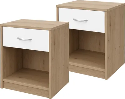 Produktbild von Nachtschrank mit 1 Schublade 2er-Set Nina Weiß Artisaneiche