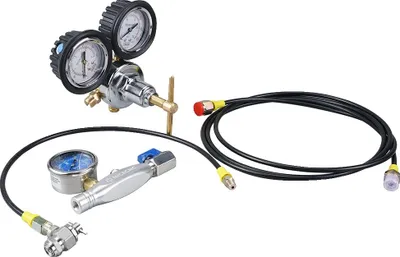 Obrázek produktu pro Nástroj pro plnění dusíkem, hadice 2,4 metru, výstupní tlak 0–580 psi, manometr 0–600 psi, kompatibilní se standardními nádržemi na dusík, robustní hliníkové pouzdro
