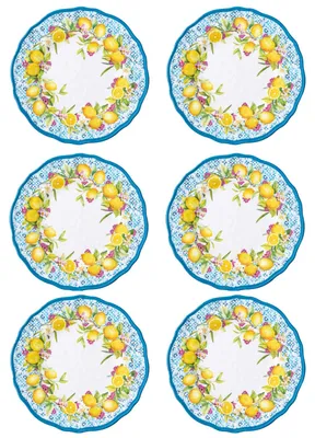 Produktbild von 6er Set Speiseteller ISCHIA Zitronen 28cm weiß blau gelb aus Melamin Easy Life