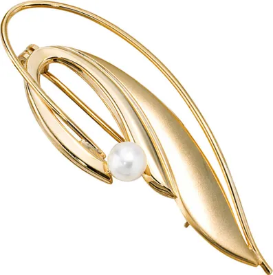 Produktbild von Brosche Anstecker Süßwasser-Zuchtperle & 585 Gelbgold Goldbrosche Damen