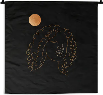 Produktbild von MuchoWow® Wandteppich Wandbehang Frau - Mond - Strichzeichnung - Gold 150x150 cm Tapisserie Dekoration Wandtuch - Wohnaccessoires - Modernes