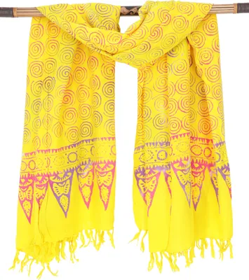 Produktbild von Bali Batik Sarong, Wandbehang, Wickelrock, Sarongkleid, Strand Tuch - Design 17/gelb, Uni, Viskose, 160*120 cm, Sarongs & Tücher