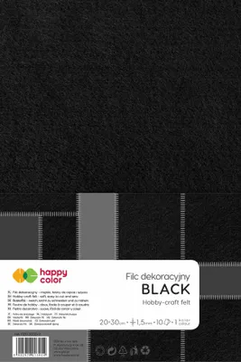 Zdjęcie produktu dla Filc dekoracyjny czarny 10ark 1,5mm 20x30cm Happy Color