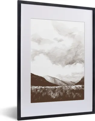 Produktbild von MuchoWow® MuchoWow® Gerahmtes Poster Gras - Berg - Himmel 30x40 cm - Poster mit zchwarzem Bilderrahmen - Wandposter Schlafzimmer