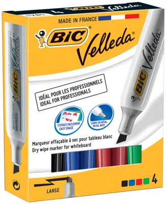 Immagine prodotto di BIC Velleda 1781 evidenziatore 4 pz Punta smussata Nero, Blu, Verde, Rosso