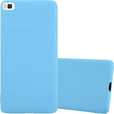 Two light blue phone cases are shown against a white background. One case is upright and the other is lying on its side.